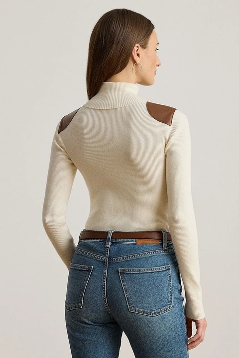 Lauren Ralph Lauren sweter damski kolor beżowy lekki z półgolfem 200951386 - zdjęcie produktu nr 2