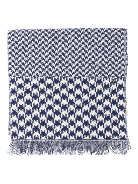 Valentino Garavani houndstooth-pattern fringed-edges scarf - Blue - zdjęcie produktu nr 1