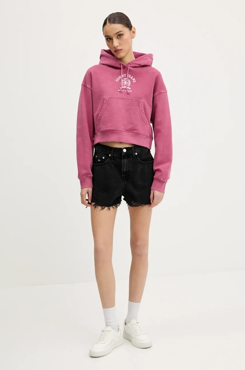 Tommy Jeans bluza bawełniana damska kolor różowy z kapturem z aplikacją DW0DW20311 - zdjęcie produktu nr 2