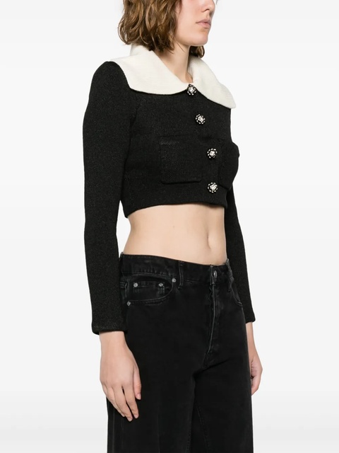 Self-Portrait cropped knitted cardigan - Black - zdjęcie produktu nr 2