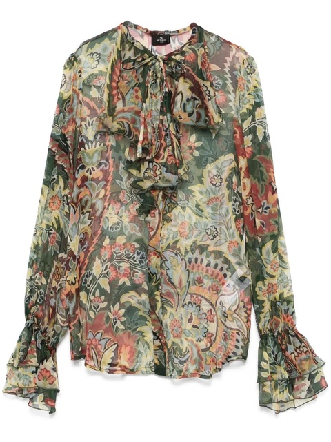 ETRO ruffled-detail crepon shirt - Green - zdjęcie produktu nr 1