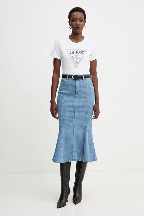 Guess spódnica jeansowa LIA kolor granatowy midi rozkloszowana W5YD0E D4LU0 - zdjęcie produktu nr 2