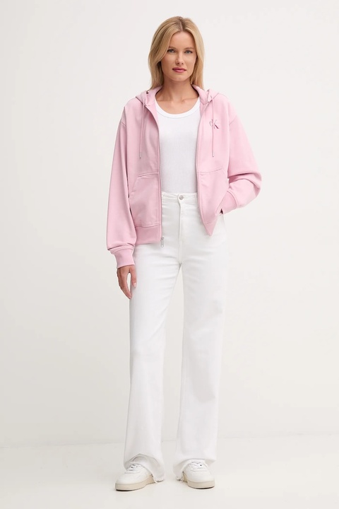 Calvin Klein Jeans bluza damska kolor różowy z kapturem z nadrukiem LV047B270G - zdjęcie produktu nr 2
