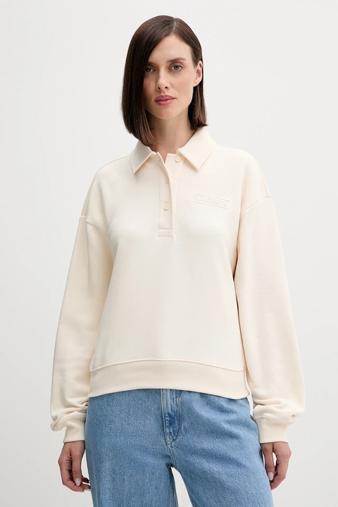 Lacoste bluza bawełniana damska kolor beżowy gładka SF0351 - zdjęcie produktu nr 1