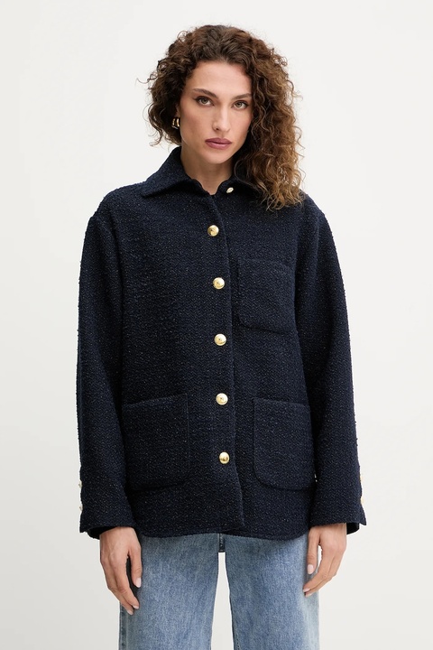 Pinko kurtka z domieszką wełny kolor granatowy przejściowa oversize 105816 A2VJ - zdjęcie produktu nr 1