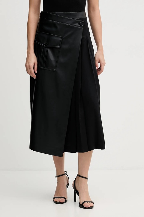 Sisley spódnica kolor czarny midi rozkloszowana 4SNML0034 - zdjęcie produktu nr 1