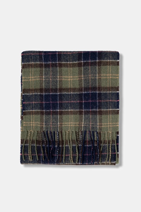 Barbour szalik wełniany kolor zielony gładki USC0001 - zdjęcie produktu nr 2