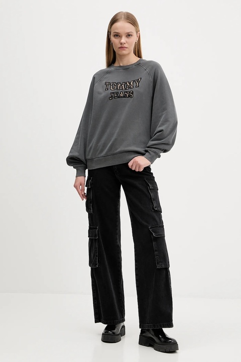 Tommy Jeans bluza bawełniana damska kolor szary z aplikacją DW0DW21959 - zdjęcie produktu nr 1