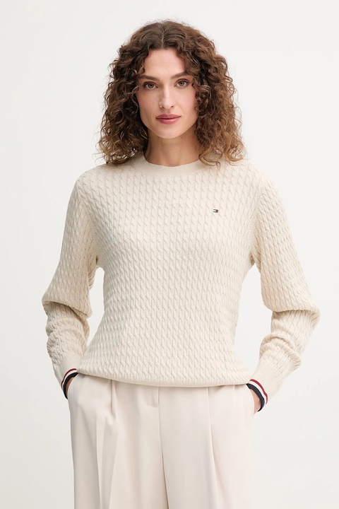 Tommy Hilfiger sweter bawełniany kolor beżowy lekki WW0WW44993 - zdjęcie produktu nr 1