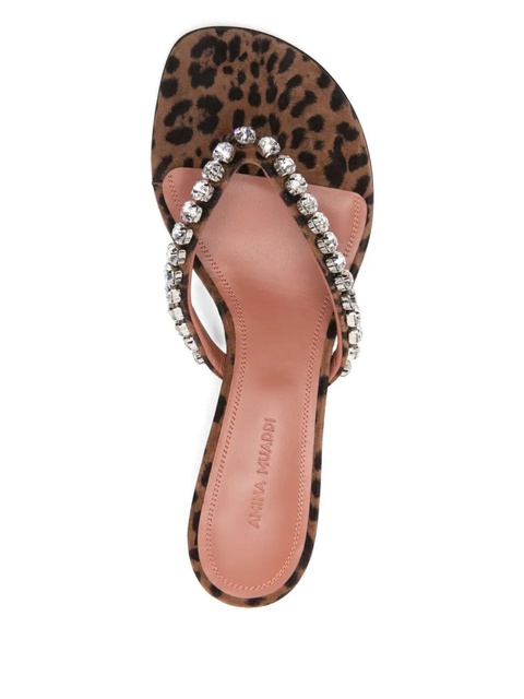 Amina Muaddi 45mm leopard-printed crystal-detail sandals - Brown - zdjęcie produktu nr 2