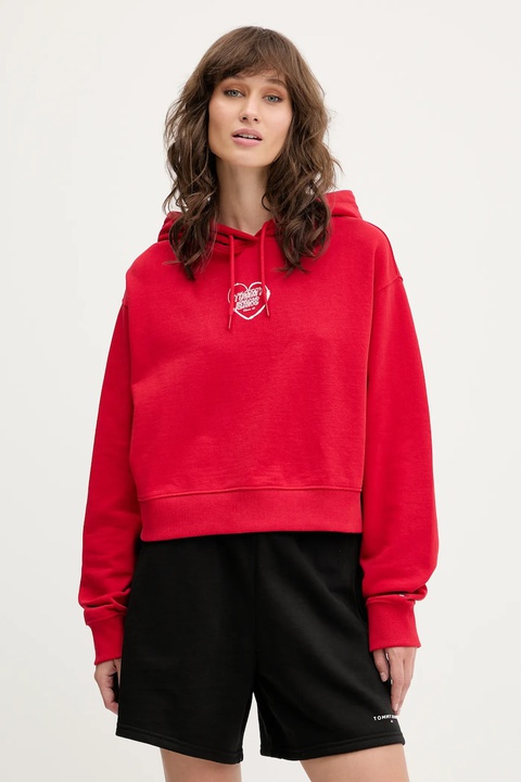 Tommy Jeans bluza bawełniana damska kolor czerwony z kapturem z nadrukiem DW0DW21408 - zdjęcie produktu nr 2