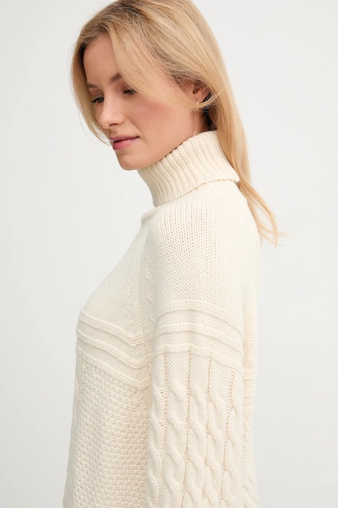 Pepe Jeans sweter z domieszką wełny damski kolor beżowy ciepły z golfem PL7000053 - zdjęcie produktu nr 2