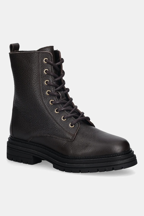 Tommy Hilfiger workery skórzane TH PLAQUE PEBBLE LACE BOOT damskie kolor brązowy na platformie lekko ocieplone FW0FW08767 - zdjęcie produktu nr 1