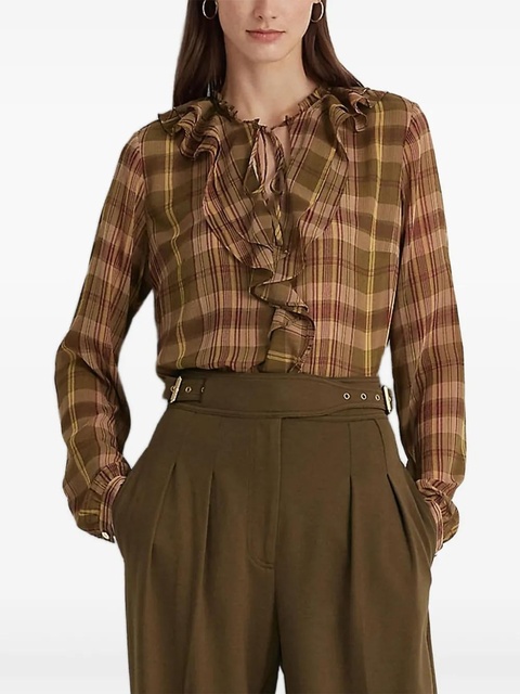 Lauren Ralph Lauren plaid ruffled blouse - Brown - zdjęcie produktu nr 1