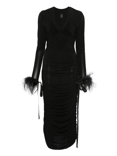 PINKO feather-trim midi dress - Black - zdjęcie produktu nr 2