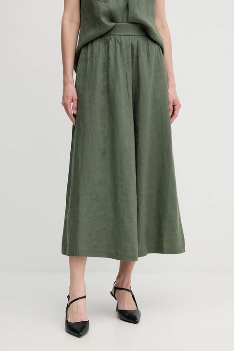 United Colors of Benetton spódnica lniana kolor zielony midi rozkloszowana 4AGHD004L - zdjęcie produktu nr 1
