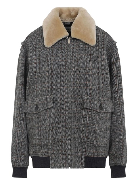 Miu Miu checked shearling-collar bomber jacket - Grey - zdjęcie produktu nr 1