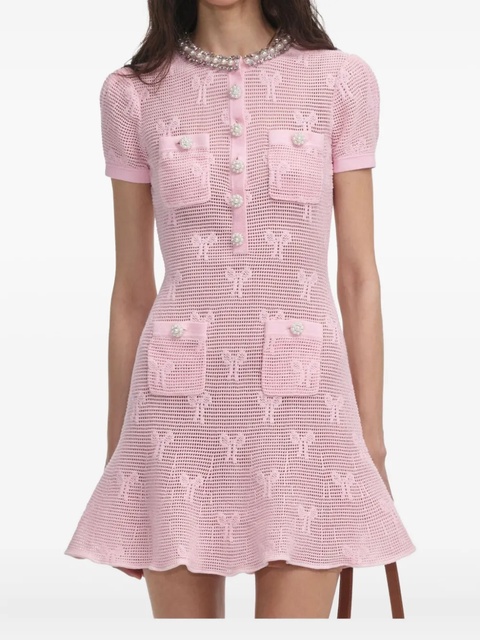 Self-Portrait bow-pattern pearl-embellished dress - Pink - zdjęcie produktu nr 1