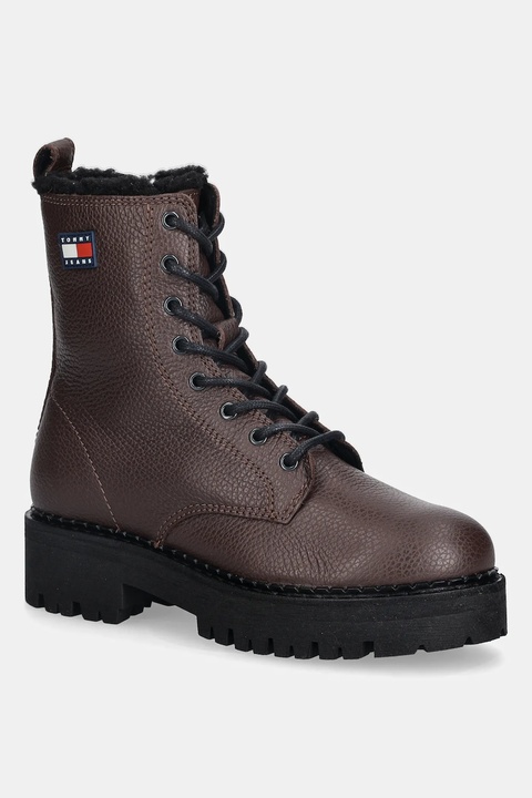 Tommy Jeans botki skórzane TJW URBAN LACEUP BOOT WL damskie kolor brązowy na platformie ocieplone EN0EN02906 - zdjęcie produktu nr 1