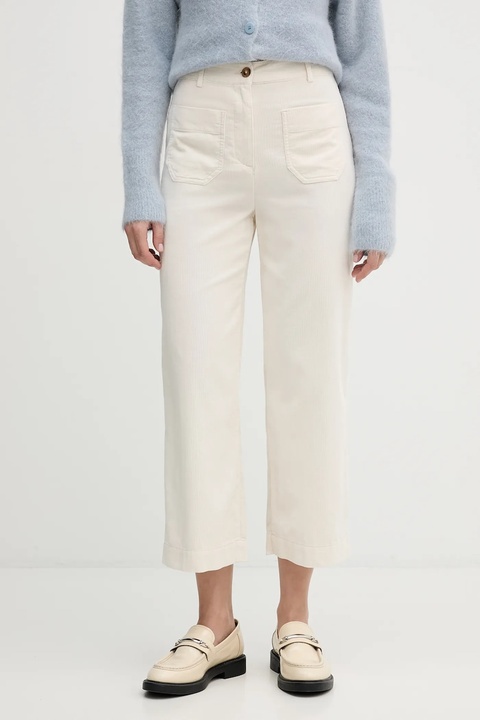 United Colors of Benetton spodnie bawełniane damskie kolor beżowy proste high waist 494BDE02I - zdjęcie produktu nr 1