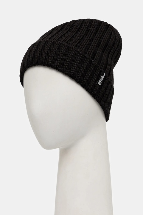 Jack Wolfskin czapka z dodatkiem wełny RIB KNIT kolor czarny 1907122 - zdjęcie produktu nr 2