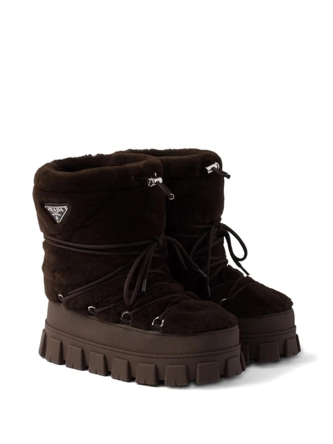 Prada faux-fur lace-up ankle boots - Brown - zdjęcie produktu nr 1
