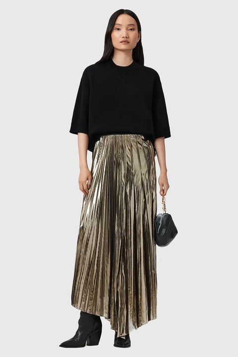 AllSaints spódnica JAX kolor złoty maxi rozkloszowana W064RD - zdjęcie produktu nr 1