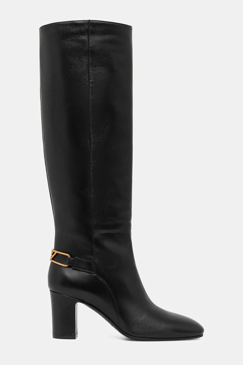 Emporio Armani kozaki skórzane damskie kolor czarny na słupku EW002915 AF14915 UC001 - zdjęcie produktu nr 1