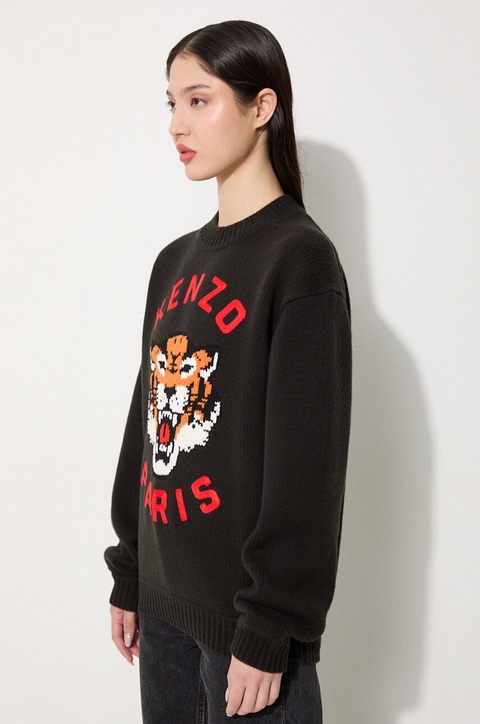 Kenzo sweter wełniany Rws Lucky Tiger Jumper kolor czarny ciepły FE68PU4773LH.99J - zdjęcie produktu nr 2