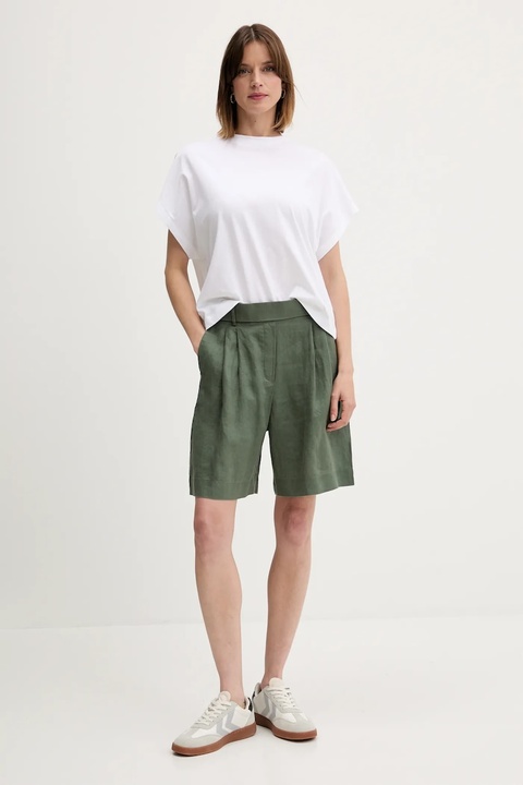 United Colors of Benetton szorty lniane kolor zielony gładkie high waist 4AGHD901V - zdjęcie produktu nr 2