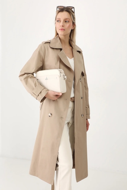 Medicine trencz damski kolor beżowy przejściowy - zdjęcie produktu nr 1