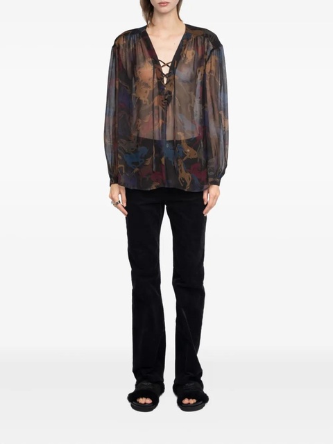 Zadig&Voltaire horse-print lace-up top - Brown - zdjęcie produktu nr 2