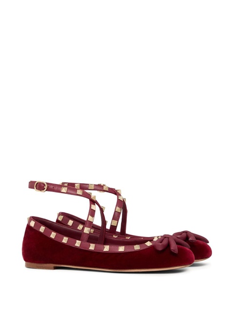 Valentino Garavani Rockstud velvet ballet flats - Red - zdjęcie produktu nr 2