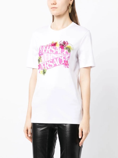 Versace floral logo-print T-shirt - White - zdjęcie produktu nr 2