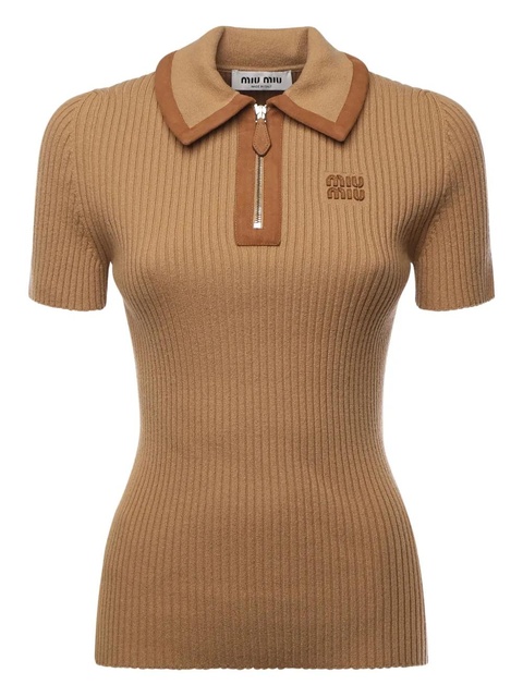 Miu Miu ribbed polo shirt - Neutrals - zdjęcie produktu nr 2