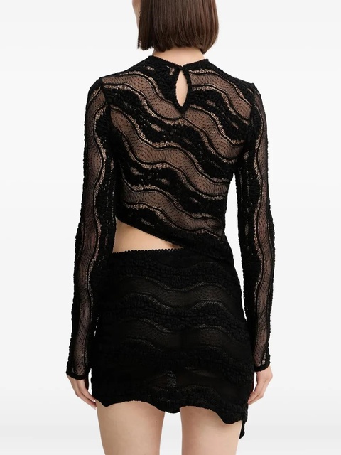 Charo Ruiz Ibiza cut-out asymmetrical lace T-shirt - Black - zdjęcie produktu nr 2