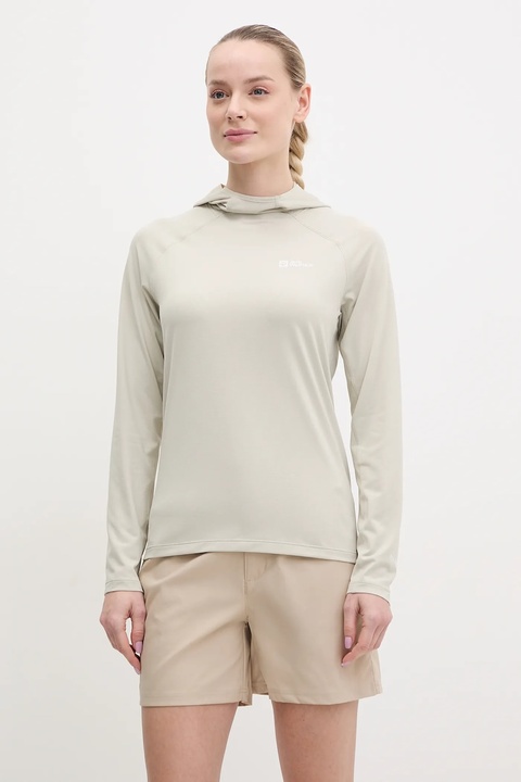 Jack Wolfskin bluza outdoorowa Prelight Swift damska kolor beżowy z kapturem gładka A63802 - zdjęcie produktu nr 1