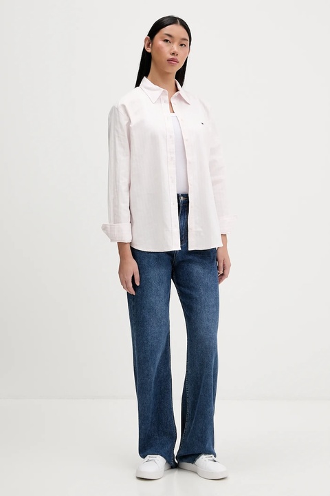 Tommy Jeans koszula bawełniana damska kolor różowy regular z kołnierzykiem klasycznym DW0DW19890 - zdjęcie produktu nr 2