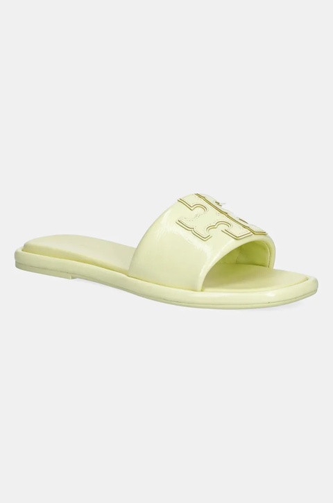 Tory Burch klapki skórzane Double T Sport Slide damskie kolor żółty 141380-701 - zdjęcie produktu nr 1