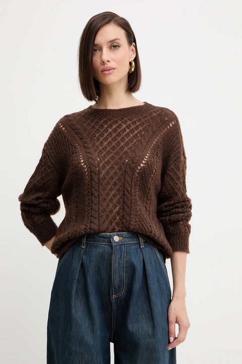 Twinset sweter z wełną damski kolor brązowy lekki 252TT3201 - zdjęcie produktu nr 1