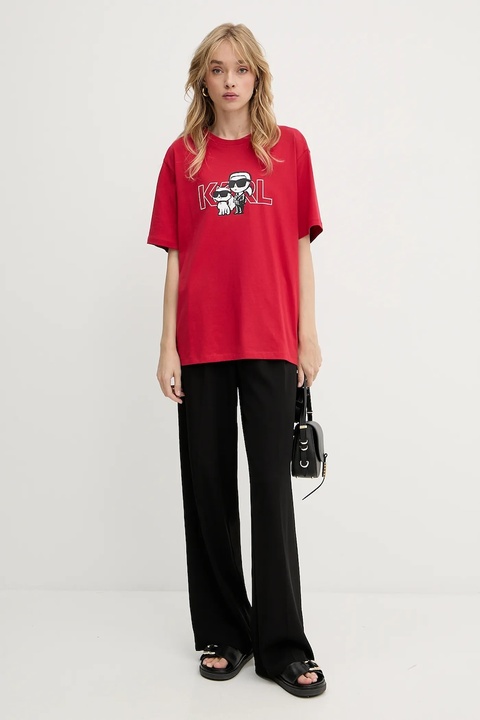 Karl Lagerfeld t-shirt bawełniany damski kolor czerwony A3W17084 - zdjęcie produktu nr 1