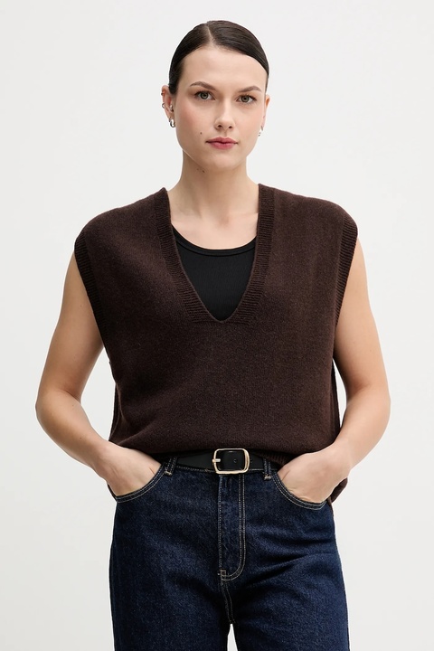 Sandro Ferrone kamizelka wełniana damski kolor brązowy S9YBFNICO - zdjęcie produktu nr 1