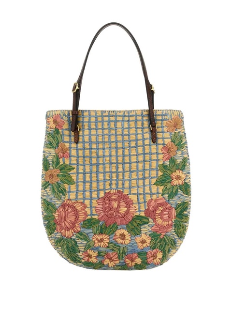 Valentino Garavani embroidered-raffia V-logo shoulder bag - Neutrals - zdjęcie produktu nr 2