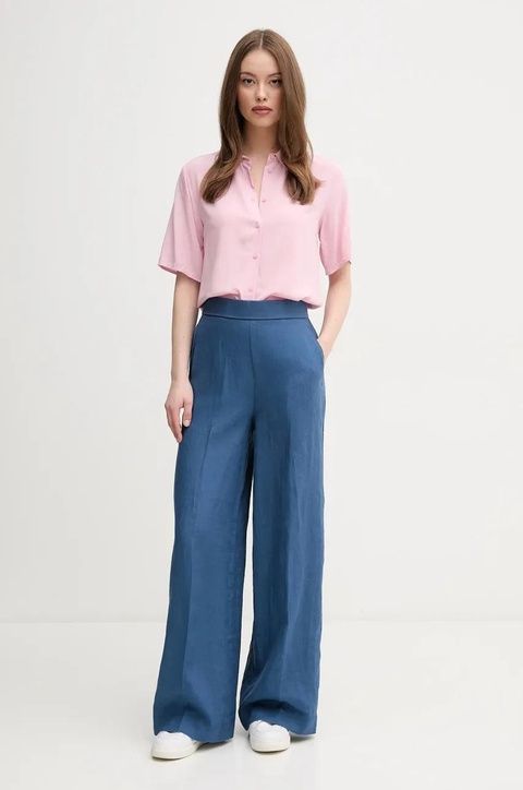 United Colors of Benetton spodnie lniane damskie kolor granatowy proste high waist 4AGHDF08K - zdjęcie produktu nr 2