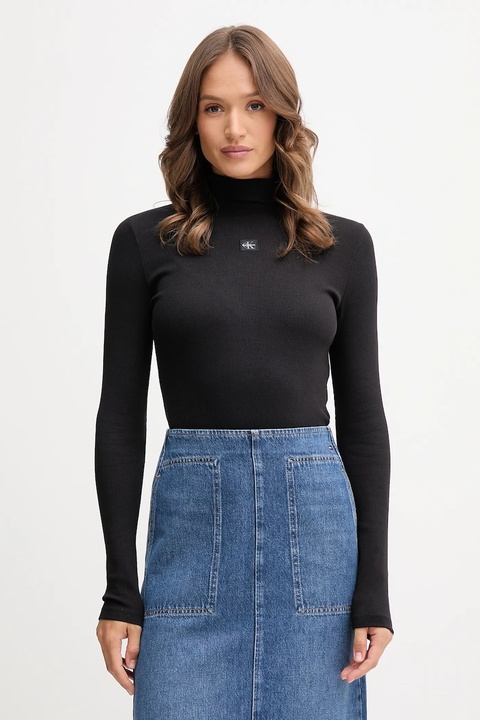 Calvin Klein Jeans longsleeve kolor czarny z półgolfem LV047D203G - zdjęcie produktu nr 1