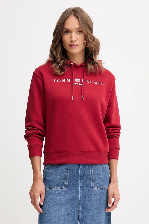 Tommy Hilfiger bluza damska kolor bordowy z kapturem z aplikacją WW0WW43598 - zdjęcie produktu nr 1