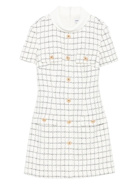 Self-Portrait checked button-detailed mini dress - White - zdjęcie produktu nr 1