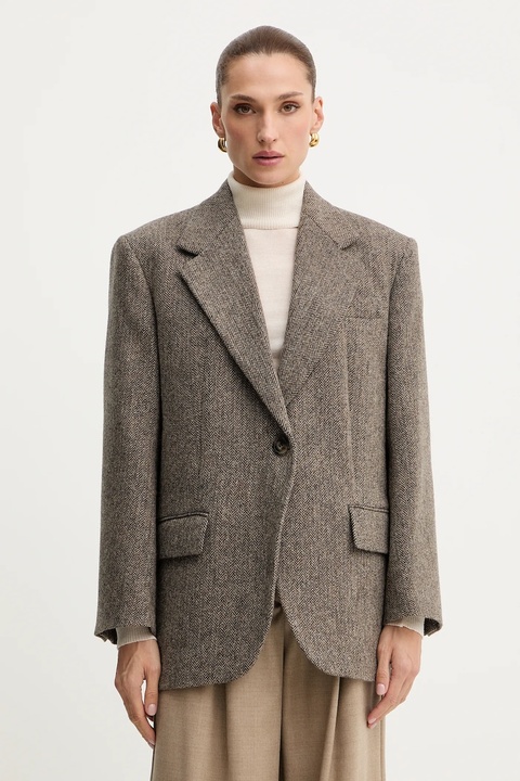 Weekend Max Mara marynarka wełniana TRONTO kolor brązowy jednorzędowa melanżowa 2525046042600 - zdjęcie produktu nr 1