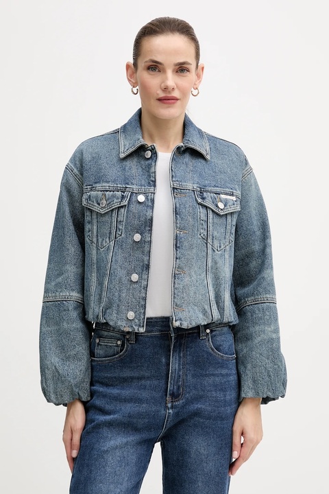 Calvin Klein Jeans kurtka jeansowa bawełniana kolor niebieski przejściowa oversize LV047D725G - zdjęcie produktu nr 1