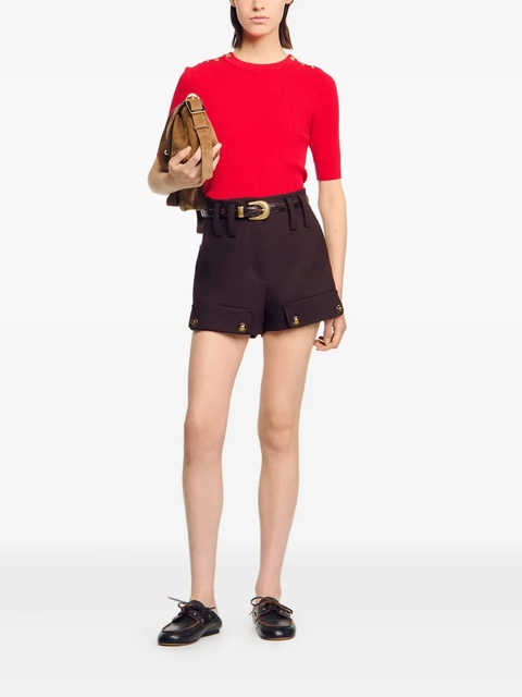 SANDRO button-embellished ribbed T-shirt - Red - zdjęcie produktu nr 2
